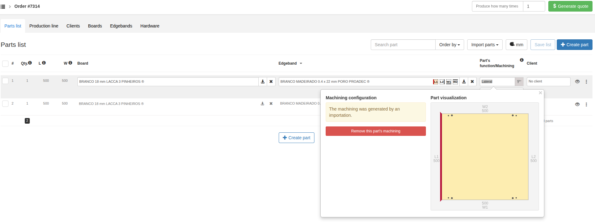 Cortecloud interface for material linking